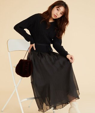 Feroux 【セットアイテム】ケーブルニット×オーガンジースカート ブラック系
