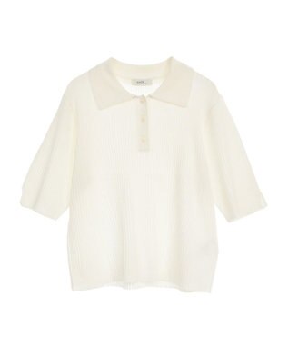earth music&ecology 半袖ポロニットプルオーバー Ivory