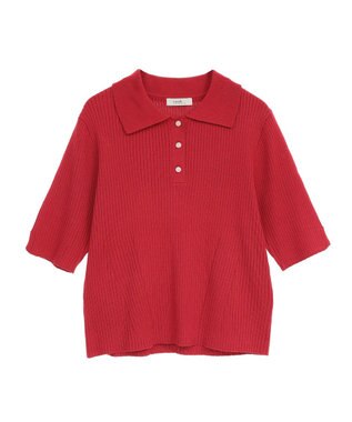 earth music&ecology 半袖ポロニットプルオーバー Red