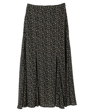 earth music&ecology 揺れる小花柄裾フレアスカート Black