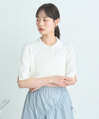 earth music&ecology 半袖ポロニットプルオーバー Ivory