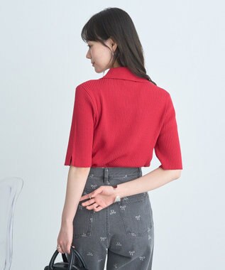 earth music&ecology 半袖ポロニットプルオーバー Red