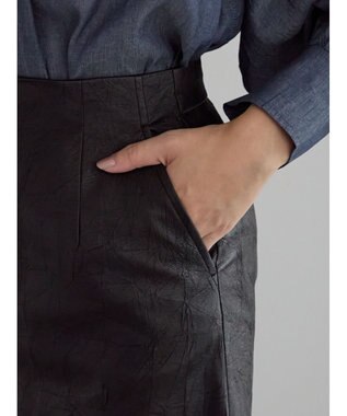 Te chichi クラックレザーライクナロースカート ブラック