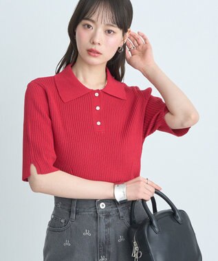 earth music&ecology 半袖ポロニットプルオーバー Red