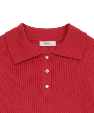 earth music&ecology 半袖ポロニットプルオーバー Red