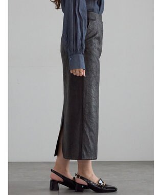 Te chichi クラックレザーライクナロースカート ブラック