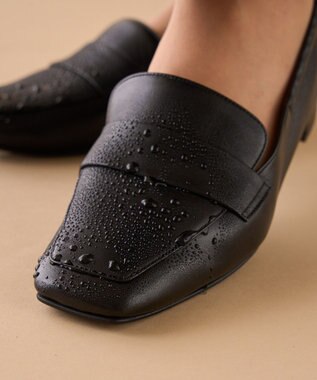 Dominic3 晴雨兼用 サイドギャザー ソフトレザーローファー ブラック