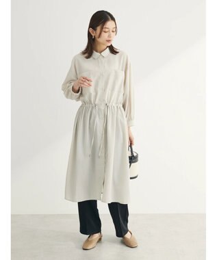 Green Parks ミディ丈ドロストシャツワンピース Light Beige