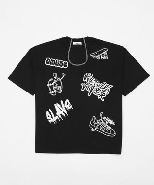 WEGO アクセ付きラフガキグラフィックT（SS） ブラック