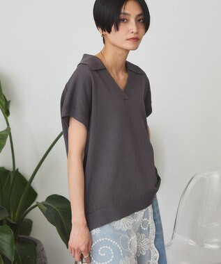 AMERICAN HOLIC フレンチスリーブスキッパールーズニットプルオーバー Charcoal Gray
