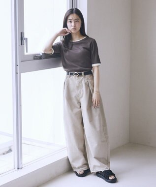 earth music&ecology レイヤードライクバイカラープルオーバー Brown