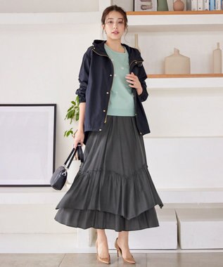Tiaclasse 【洗える】ギャザーフリルティアードスカート チャコールグレー