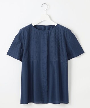 自由区 【接触冷感・洗える】エンブロイダリーローン Tブラウス コバルトブルー