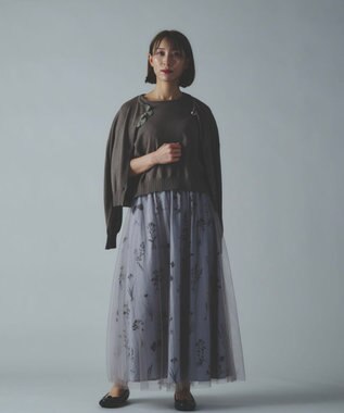 muuc 【植物の影絵プリント】チュールレイヤースカート ライトグレー