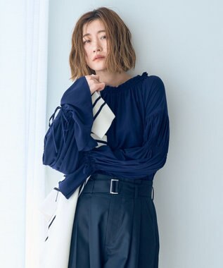 YECCA VECCA 2wayギャザーデザインブラウス Navy