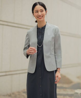 J.PRESS LADIES S 【セットアップ対応・人気素材】コットンFITTY ノーカラー ジャケット グレー系