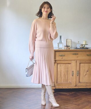 ANY SIS L 【セットアップ対応】スフレケーブルニット スカート ピンク