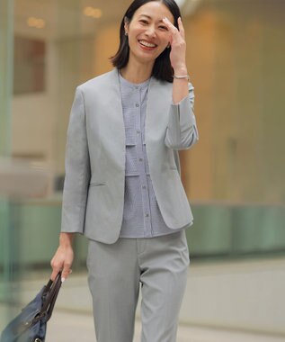 J.PRESS LADIES S 【セットアップ対応・人気素材】コットンFITTY ノーカラー ジャケット グレー系