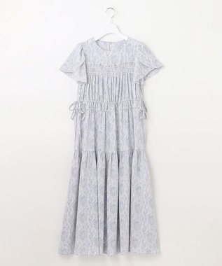 Feroux 【洗える】フラワープリントドロスト ワンピース スカイブルー系3