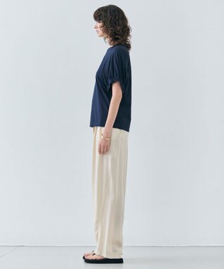 BEIGE， 【洗える】STOCK / オーガニックコットン半袖ギャザートップス Navy