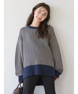 AMERICAN HOLIC 柄編ニットプルオーバー Navy