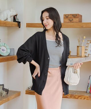 WEGO 【ユニセックス着用ITEM/MLサイズ展開】ドロップショルダーカーディガン ブラック