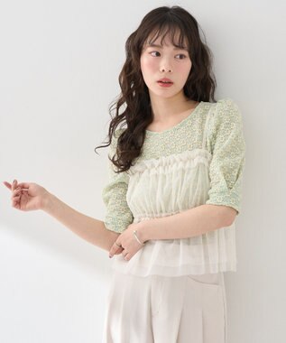 earth music&ecology ＳＥＴ２点フラワープルオーバー＋チュールビスチェ Mint