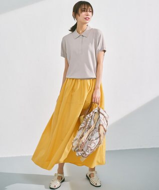 23区 L 【洗える】レーヨンポリエステルストレッチ フレンチスリーブ ポロニット ベージュ系