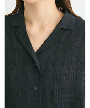 Green Parks シアーチェック開襟ブラウス Black