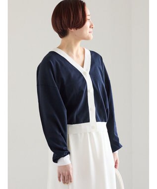 Te chichi 14G綿ポリVネックカーディガン ネイビー