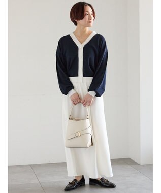 Te chichi 14G綿ポリVネックカーディガン ネイビー