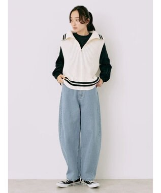 earth music&ecology ハーフジップニットベスト Ivory