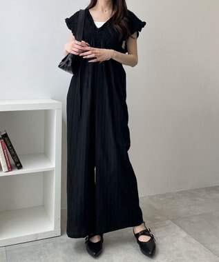 WEGO シャーリングサロペット ブラック