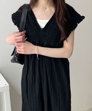 WEGO シャーリングサロペット ブラック
