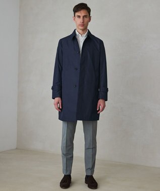 GOTAIRIKU ダウンライナー装着可【半裏仕様】メランジシャンブレー ステンカラースプリングコート ダルブルー系