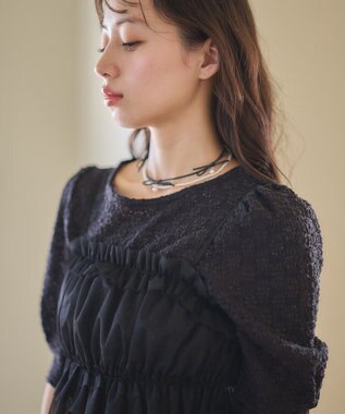 earth music&ecology ＳＥＴ２点フラワープルオーバー＋チュールビスチェ Black