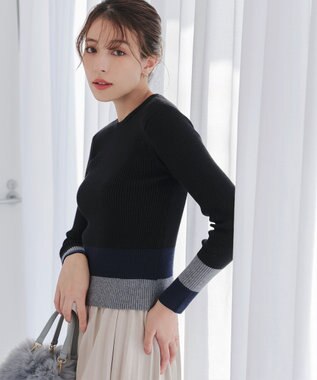 Tiaclasse 【洗える】マルチ配色ニットトップス ブラック