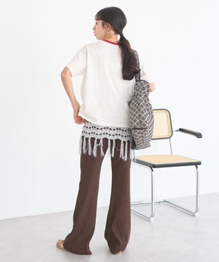 earth music&ecology セルフカットリブフレアパンツ Brown