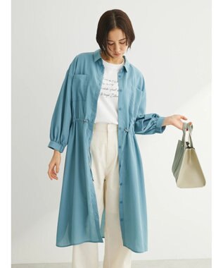 Green Parks ミディ丈ドロストシャツワンピース Blue