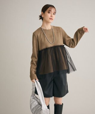 Green Parks ・ｓｗｉｎｇ　ｂｙ　チュールレイヤープルオーバー Gray Beige