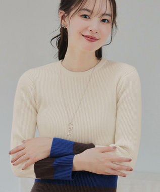 Tiaclasse 【洗える】マルチ配色ニットトップス オフホワイト