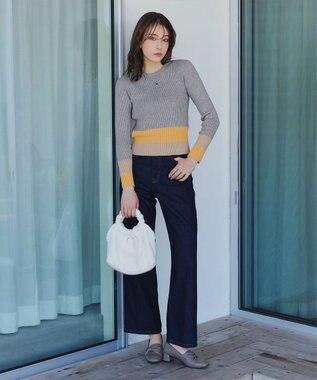 Tiaclasse 【洗える】マルチ配色ニットトップス グレー