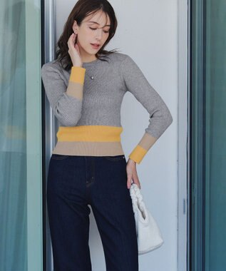 Tiaclasse 【洗える】マルチ配色ニットトップス グレー