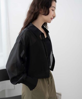 WEGO 【シワになりにくい】シアーショートシャツ ブラック