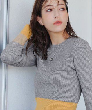 Tiaclasse 【洗える】マルチ配色ニットトップス グレー