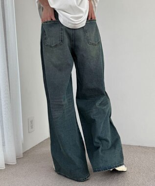 WEGO ダメージワイドデニムパンツ デニム中濃加工色