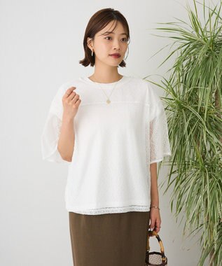 CRAFT STANDARD BOUTIQUE レースワイドTブラウス White