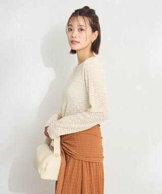 CRAFT STANDARD BOUTIQUE 花柄レースシャーリングプルオーバー Ivory