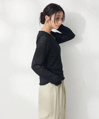 CRAFT STANDARD BOUTIQUE 花柄レースシャーリングプルオーバー Black