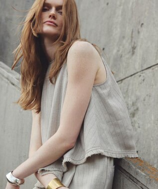 uncrave リネンライクツイル オールインワン フラックスストライプ